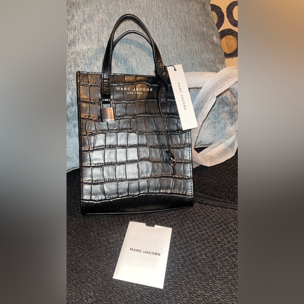 Marc Jacobs black Croc leather Micro tote bag